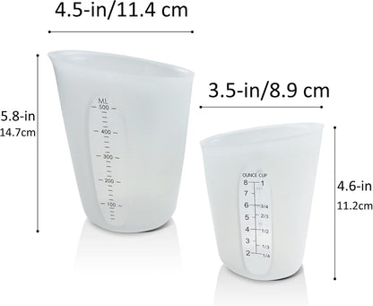 Silicone Measuring Cups, Blender, Liquid, Paint and Resin Mixing (16Oz & 8Oz), Squeeze, Pour Mixing Coffee, Making Cake, Cookies Baking, BPA Free. for Molds, Jewelry Making, Waxing, Easy to Clean2