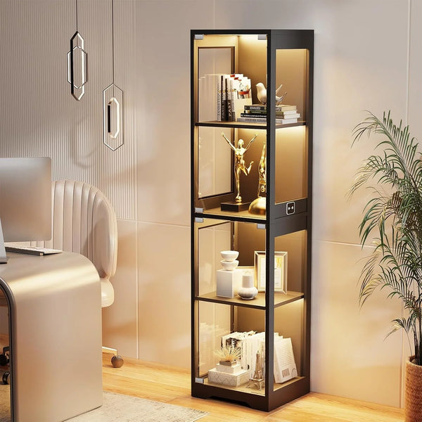 Glass Display Cabinet, Display Case for Collectibles, Black | 4-Tier Curio Cabinets with 3 Color Lights&Human Body Sensor, Storage Cabinet with Glass Door6