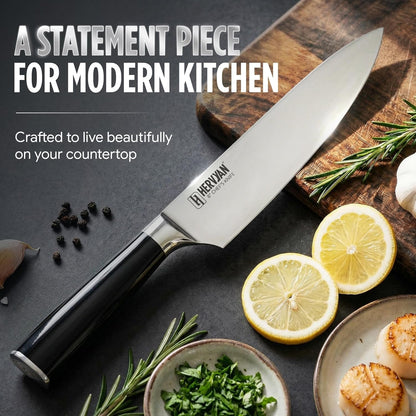 8 Inch Professional Chef Knife - Ultra Sharp German-Inspired Precision Blade High-Carbon Stainless Steel, Ergonomic Pakkawood Handle, Blade Guard and Gift Box for Home Cooks and Restaurants5