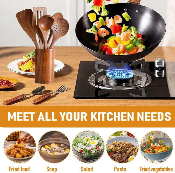 Wooden Kitchen Utensil Set, 9-Piece Cooking Tools with Holder and Spoon Rest, Wooden Spoons for Cooking4