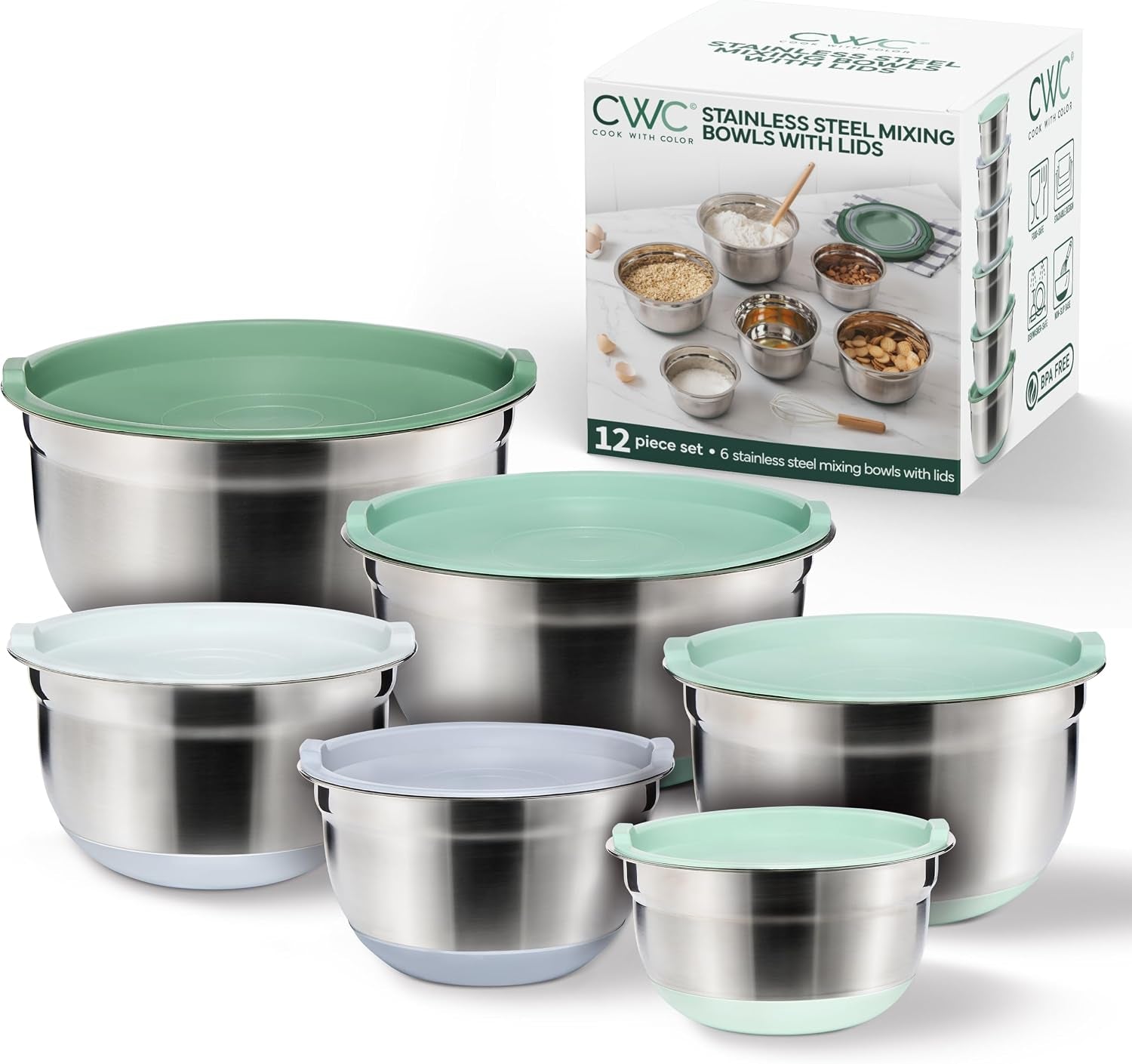stainless-steel-mixing-bowls-set-with-lids-nesting-bowls-with-non-slip-bottom-sage-12-pieces