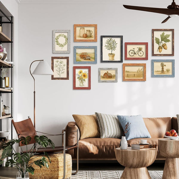 5X7 Rustic Farmhouse Picture Frames with Vintage Prints, Set of 99