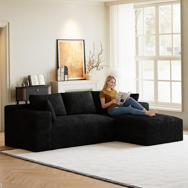 96" L-Shaped Cloud Boneless Couch Sofa with Chaise, Black5
