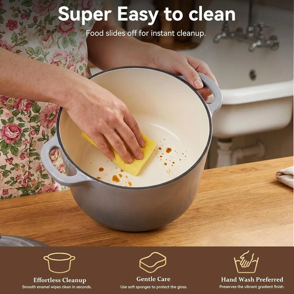 2.8 Quart Small Enameled Cast Iron Dutch Oven with Lid, 7.5-Inch Mini Cast Iron Pot for Sourdough Bread Baking & Soups, Gradient Gray Enamel Cocotte8