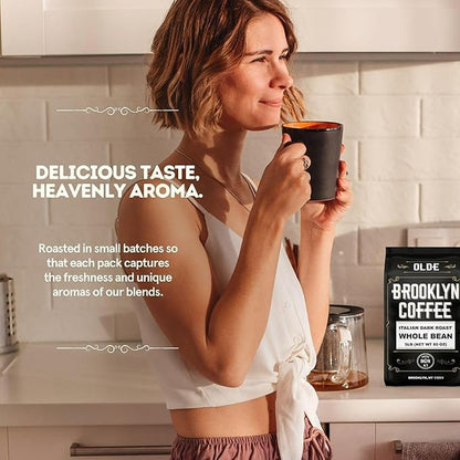 BROOKLYN COFFEE Whole Bean, Italian Dark Roast (5Lb) Extra Strong, Delicious Taste, Heavenly Aroma - Fresh Bulk Coffee Beans Roasted Weekly in NYC4