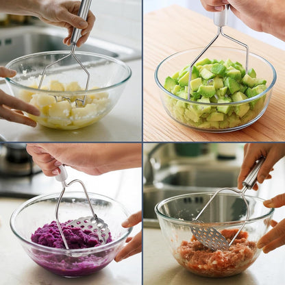 2PCS Stainless Steel Mashed Potato Masher for Vegetable, Ground Beef | Multipurpose Food Smasher, for Avocado Beans Salad Fruits & Vegetables, Sturdy Kitchen Utensils, Easy to Clean & Store6