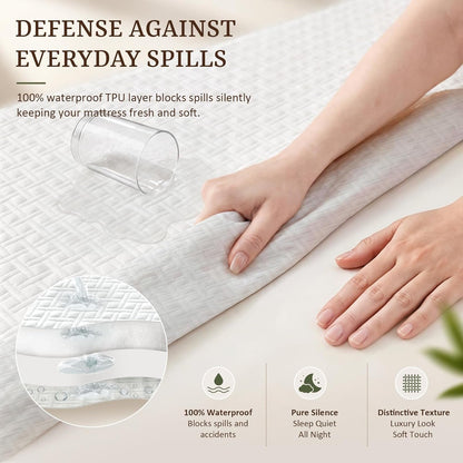 Waterproof Bamboo Mattress Protector Queen Size, 320G Ultra-Thick Noiseless Cooling Mattress Cover Fits 6-22" Deep Pocket - ASTM Certified Breathable for Hot Sleepers, Heavy Duty Elastic5