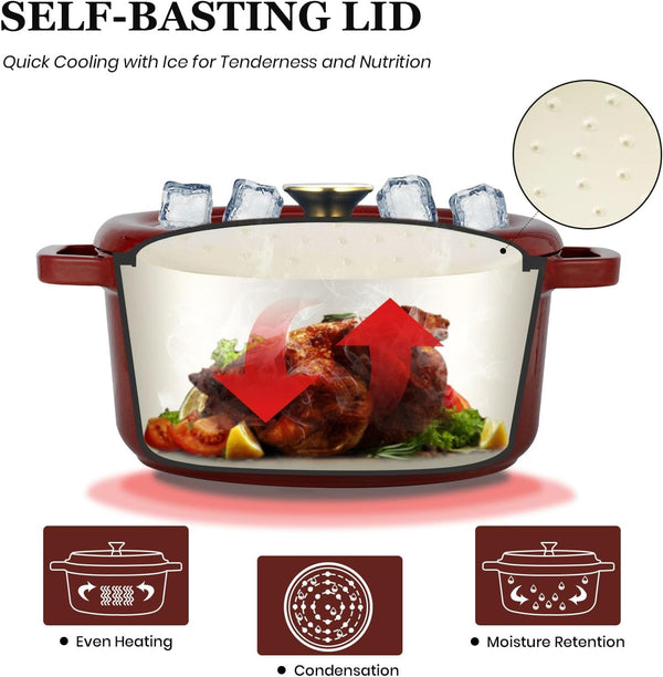 Enameled Cast Iron Dutch Oven - 5QT Pot with Lid Recipe Potholders | Pre-Seasoned Dutch Oven with Moisture-Sealing Lid, Oven Safe to 500°F, Heavy-Duty Cookware for Braising Stews Roasting Baking2