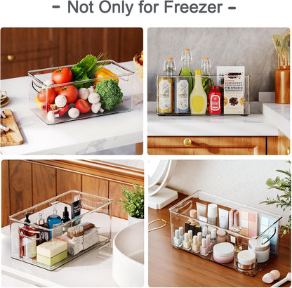 8 PACK Freezer Organizer Bins Fridge Organizers and Storage Stackable Refrigerator Organizers Bins with Side Handles Clear Storage Bins for Pantry, under Sink, Kitchen Cabinet8