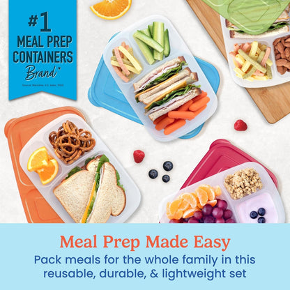 Bentgo Easyboxes - Original Stackable Lunch Boxes - Reusable 3-Compartment Food Containers for Kids and Adults - Bento Lunch Box for Meal Prep, School, & Work - BPA Free, Set of 4 (Classic)2