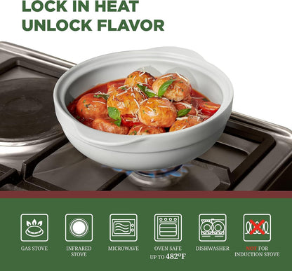 MINH LONG 2-Qt Porcelain Dutch Oven with Lid – Lead & Cadmium Free, Oven Safe to 482°F, Heat Retention, Clay Pot for Cooking on Gas & Infrared Cooktop, Use to Marinate, Cook, Bake, Refrigerate & Serve2