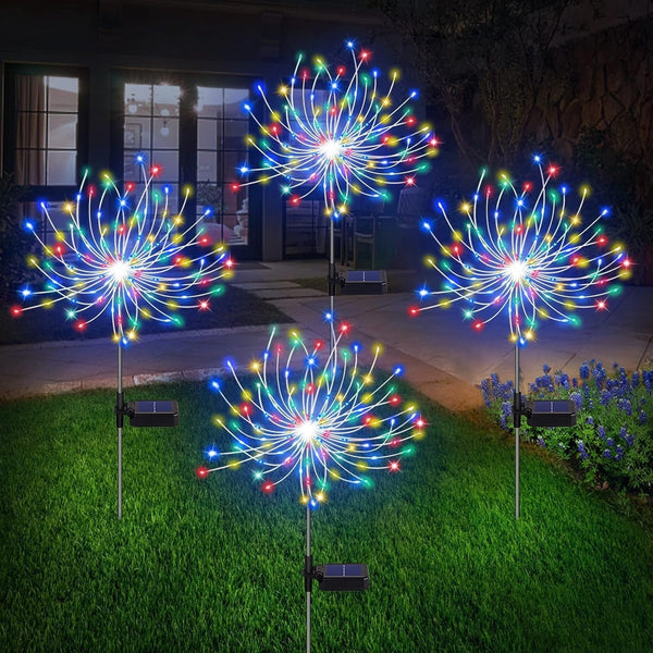 Solar Garden Lights - 4 Pack 120 LED Starburst Lights, Outdoor Waterproof, 18 Hrs Working Time, Decor for Courtyard, Garden, Christmas Party (Warm White) (Colorful)1