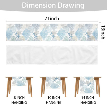 Linen Coastal Table Runner 13X71 Inch Blue Teal Summer Beach Nautical Table Runners Modern Kitchen Dining Table Decorations Rustic Coffee Table Dresser for Home Holiday Party Decor (Blue71)7