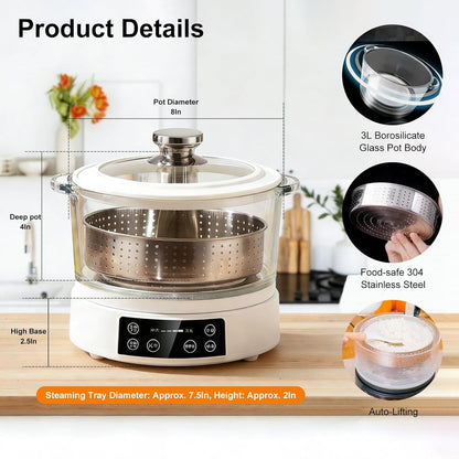 3L Low Carb Rice Cooker - 4H Keep Warm, Low Sugar Rice Cooker with Auto-Lift Basket with Steaming, Boiling and Hotpot in One6