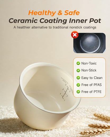 Rice Cooker Small, 3-Cup Uncooked (6-Cup Cooked), Compact Mini Rice Cooker Small Kitchen with Ceramic Coated Inner Pot, Rice Maker with 6 Menu Options, 12H Delay Timer, Low Temperature Cooking2