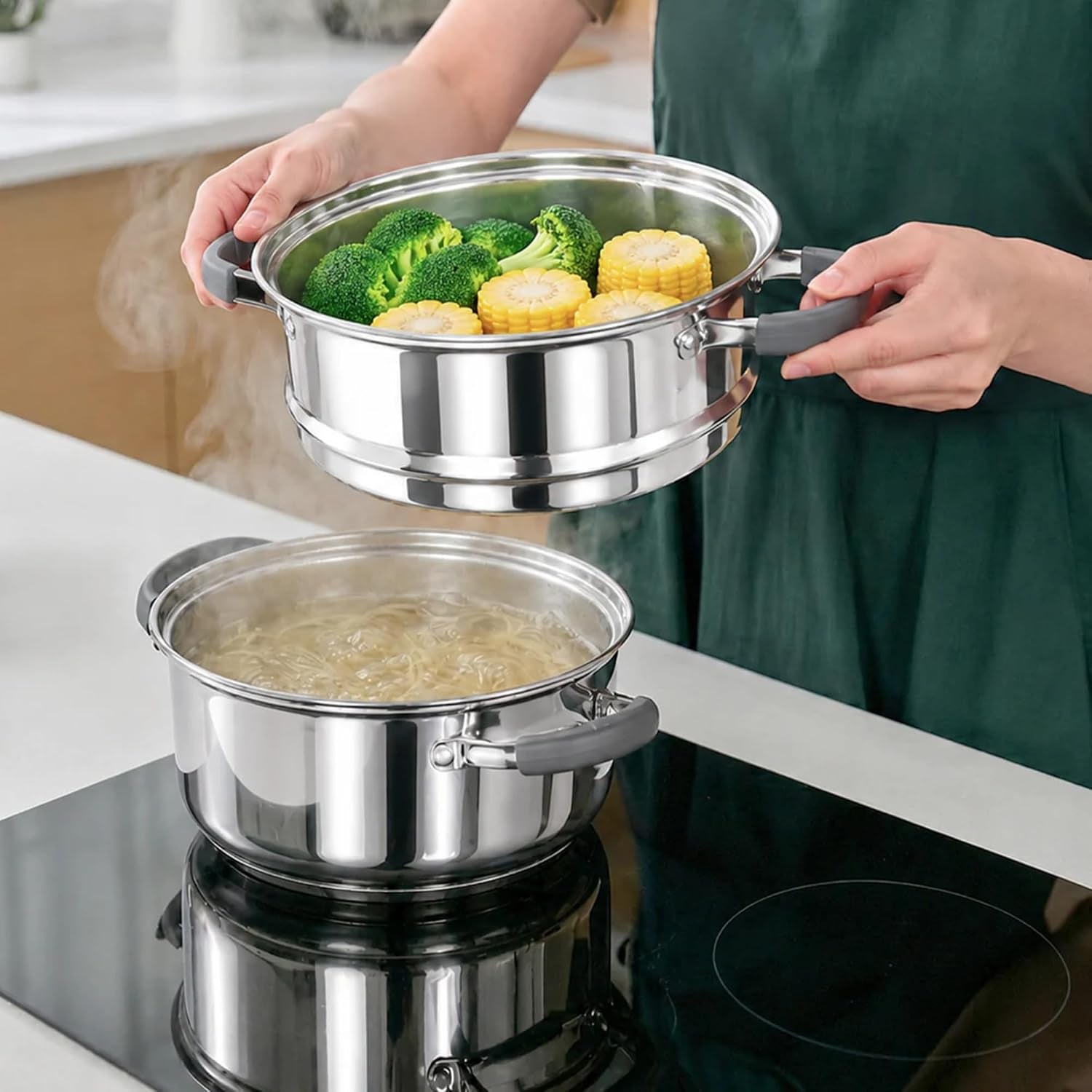3-quart-stainless-steel-steamer-pot-2-tier-cookware-tempered-glass-lid-stay-cool-silicone-handles-3-ply-bottom-dishwasher-oven-safe-steaming-pot-with-glass-lid-steamer-basket