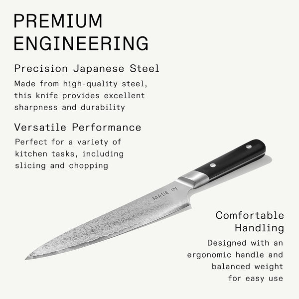 Made in Cookware - 8" Japanese Damascus Steel Gyuto (Chef Knife) - 66 Layers of Damascus Steel with a VG-10 Core - Crafted in Japan - Full Tang with Black POM Handle3