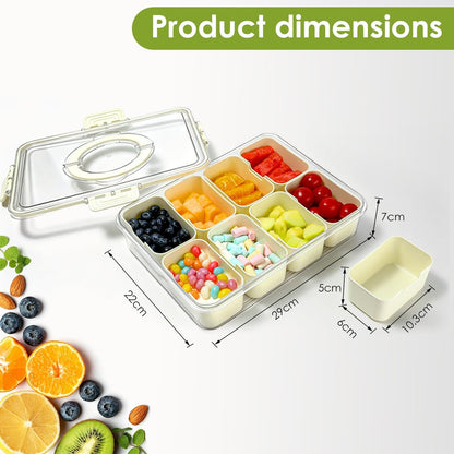 Divided Serving Tray with Lid and Handle,8 Compartments Snacks Box,Snack Fruit and Veggie Tray,Portable Platter for Candy Fruits Nuts Snack Party Entertaining Picnic (1 PCS)2