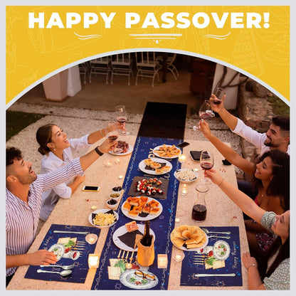 2 Pack Happy Passover Table Runner 72 X 13 Inch, Linen Pesach Seder Table Decoration, Star of David Menorah Design, Jewish Holiday Party Kitchen Dining Home Decor, Dark Blue7