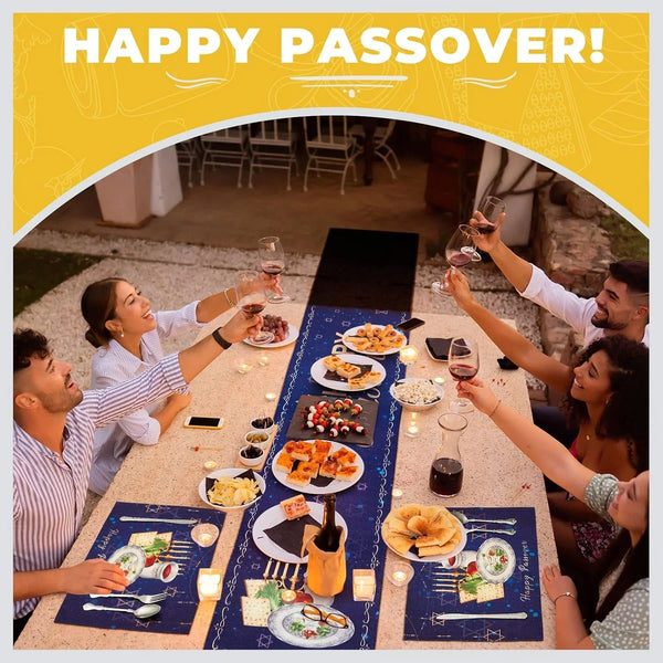2 Pack Happy Passover Table Runner 72 X 13 Inch, Linen Pesach Seder Table Decoration, Star of David Menorah Design, Jewish Holiday Party Kitchen Dining Home Decor, Dark Blue7