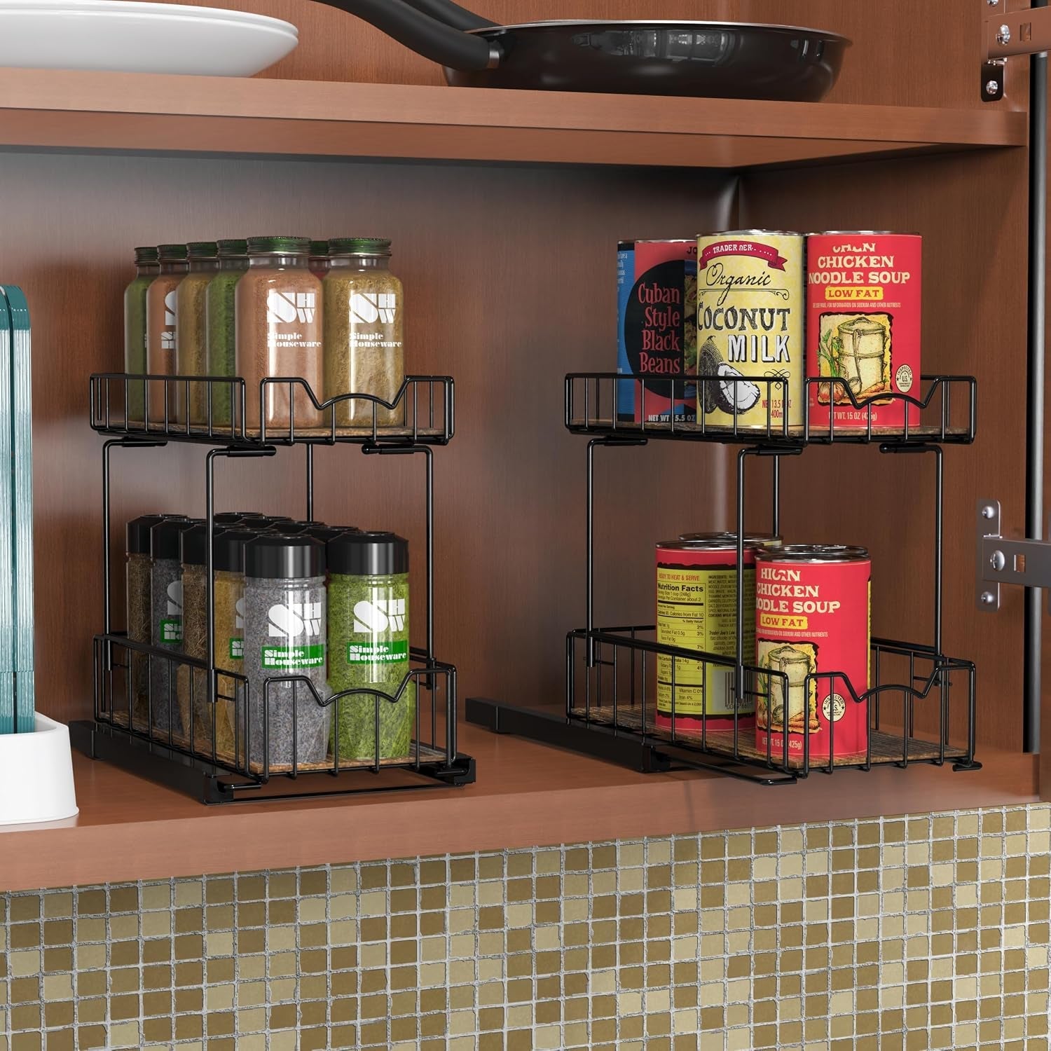 2-tier-spice-rack-slide-out-wire-basket-drawer-black