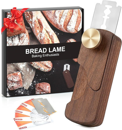 Magnetic Wooden Bread Lame Dough Scoring Tool,Hand Crafted Sourdough Lame Scoring Tool,Bread Scorer Tool for Homemade Bread Baking,Dough Scoring Bread Knife with 5 Razor Blades1