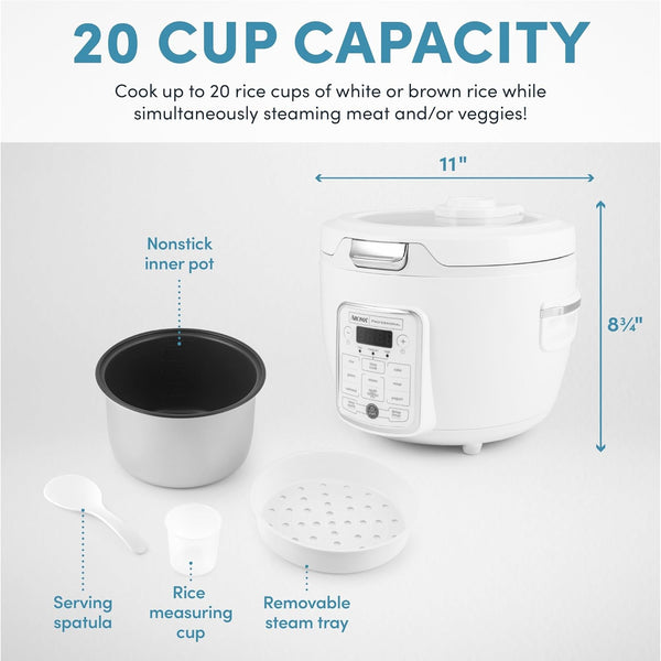® Professional Digital Rice Cooker, 10-Cup (Uncooked) / 20-Cup (Cooked), Slow Cooker, Multicooker, Steamer, Oatmeal Cooker, Auto Keep Warm, Sauté-Then-Simmer®, 4 Qt, White, ARC-1230W3