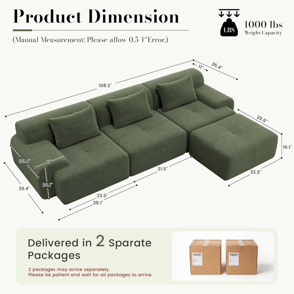 108'' Modular Boneless Sofa,Sectional Couch for Living Room2