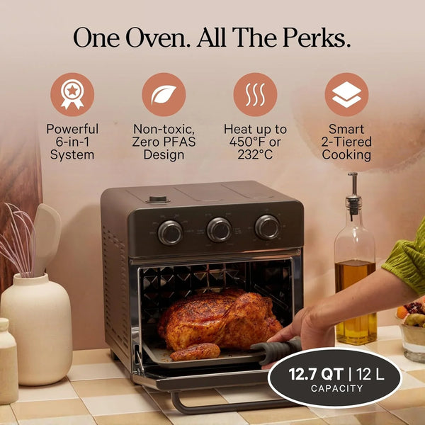 Our Place Wonder Oven, 6-In-1 Air Fryer & Toaster Oven, 2-Rack, 13 Qt | Non-Toxic Air Fryer Toaster Oven Combo; Basket, Wire Rack, Bake Pan, Crumb Tray; Toast, Roast, Bake, Broil, Reheat, Steam2
