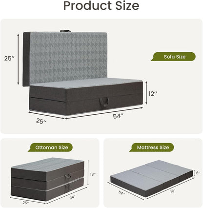 6" Trifold Mattress Full Size, Thick Memory Foam Futon Topper with Portable Handles & Removable Washable Cover, Floor Sofa Bed with Non-Slip Bottom for Camping Pad, Guest Bed, Yoga, Rv (Grey)2