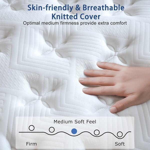 King Size Mattress, 12 Inch Medium Firm Hybrid King Bed Mattress, Memory Foam Mattresses in a Box for Pressure Relief, Individual Pocket Spring-Motion Isolation with Edge Support, Certipur-Us5