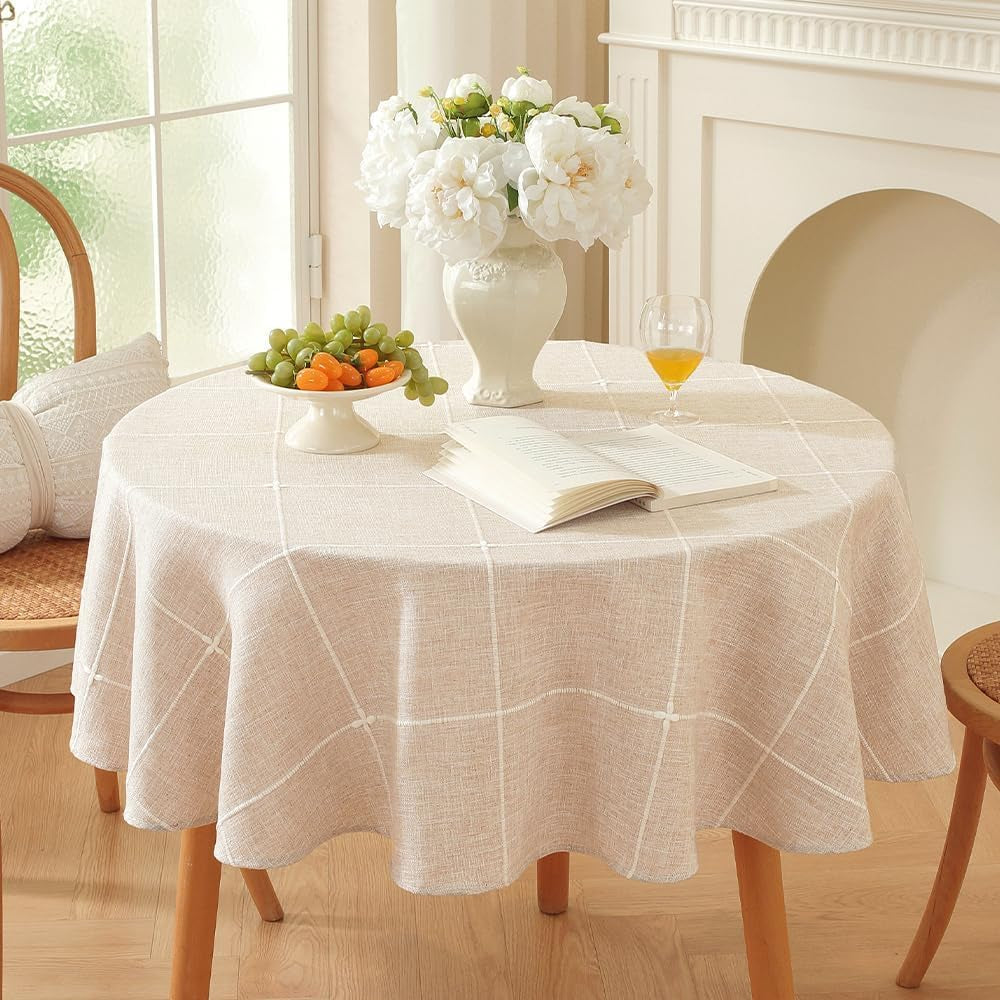 linen-table-cloth-round-70-inch-plaid-browm-round-tablecloth-70-in