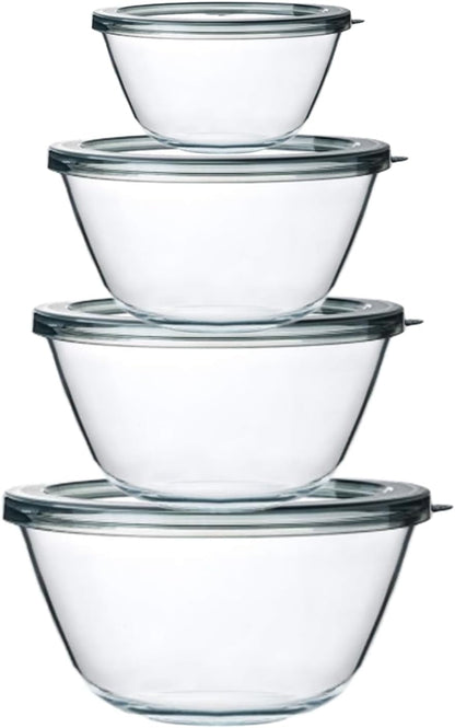 4 Packs Glass Mixing Bowls with Lids Set, 0.8/1.7/2.9/4.8 Qt | Glass Bowl Set, Nesting Bowls for Meal Prep, Food Storage, Bowls for Cooking, Baking, BPA Free1