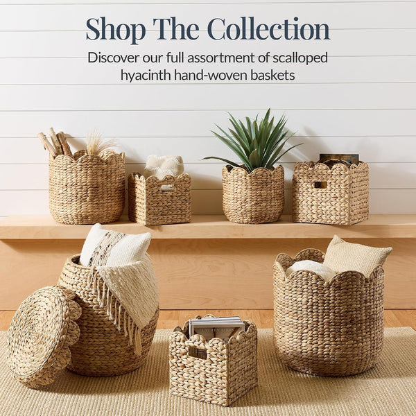 3Pc Water Hyacinth Scalloped Multipurpose Nesting Baskets, Storage Bin Organization Totes for Living Room, Bedroom, Nursery, Laundry Room - Natural8
