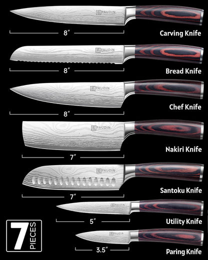Chef Knife Set, 7 Pieces Kitchen Knife Set, Ultra Sharp Knife Set | High Carbon Stainless Steel, Professional Knives Set for Kitchen with Pakkawood Handle2