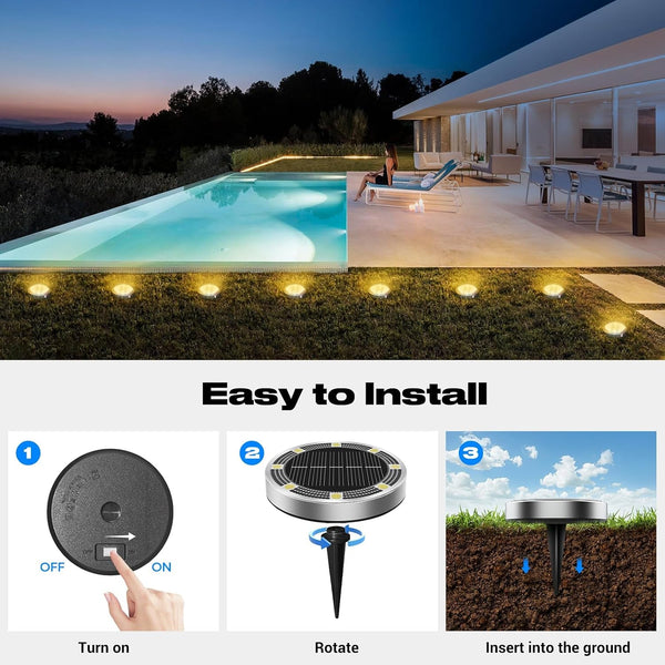 Solar Lights Outdoor Waterproof -12 Pack Solar Ground Lights Anti-Rust, Flat Solar Powered Disc Lights Landscape Lighting for Deck Step Patio Yard Pathway Walkway Driveway Garden, Warm White4