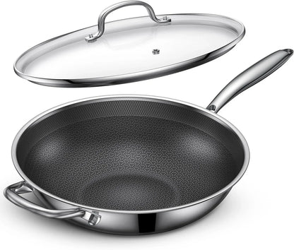 12.5-Inch Hybrid Stainless Steel Wok Pan with Lid, Laser-Textured Nonstick Stir Fry Pan, Pfoa-Free, Induction Compatible, Oven & Dishwasher Safe for All Cooktops8