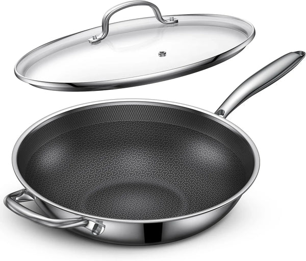 12.5-Inch Hybrid Stainless Steel Wok Pan with Lid, Laser-Textured Nonstick Stir Fry Pan, Pfoa-Free, Induction Compatible, Oven & Dishwasher Safe for All Cooktops8