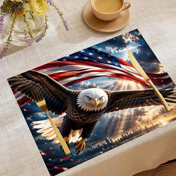 Eagle Soaring over a Patriotic Landscape Linen Placemat Washable Table Mat for Dining Kitchen Heat Resistant 12"X18"*41