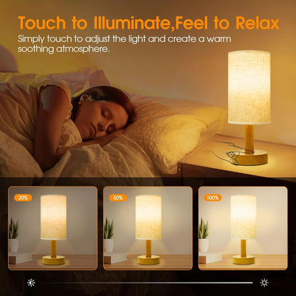 Small Cordless Touch Bedside Table Lamps Set of 2,Minimalist Dimmable Battery-Powered Desk Lamps with round Fabric Linen Shade,Mini Nightstand Warm Night Lights for Bedroom,Home,Living Room,Office2