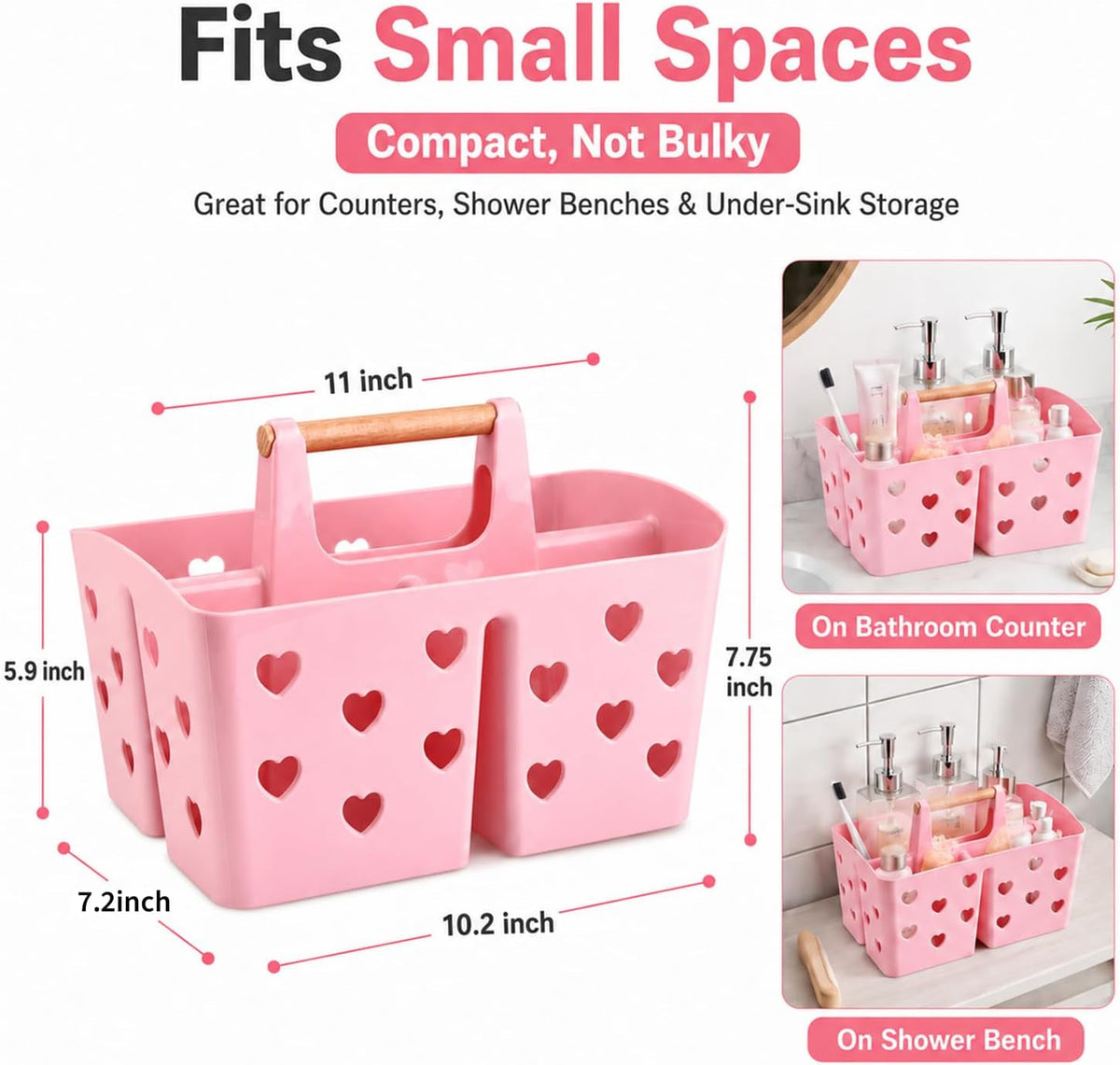 pink-portable-shower-caddy-plastic-basket-organizer-with-wooden-handle