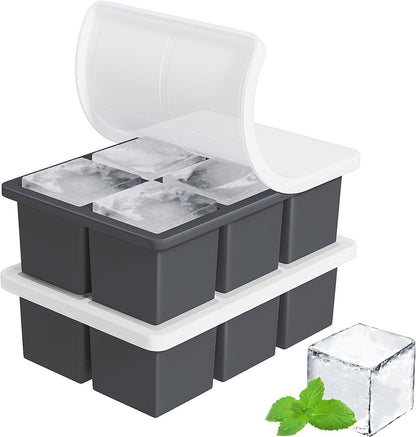 Large Ice Cube Tray for Whiskey:  Silicone Ice Cube Trays with Lid - 2Pack Big Square Old Fashioned Ice Cube Maker for Cocktail - 2Inch Huge Cubed Ice Trays for Whisky1
