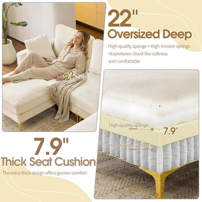 100" W U Shaped Couch with Ottoman, 22" Deep Seat Comfortable Sectional Couches for Living Room, 3 Seater Chenille Fabric Cloud Sofa for Apartment, Small Spaces, Bedroom, Beige3