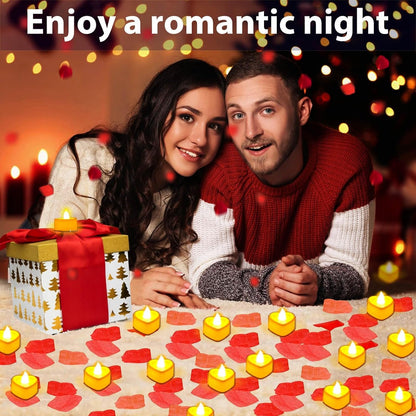 Rose Petals and Candles Set for Romantic Decoration, 3000 Pcs Red Rose Petals and 36 Pcs Heart Candle Lights for Special Night, Wedding, Anniversary, Valentine Day for Hotel and Bedroom Decor7