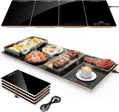 Electric Warming Tray, 4-In-1 Food Warmers for Parties Buffet with 10 Temp Settings and Timer, 33"X15" Glass Surface Warming Mat for Food, Modular Buffet Hot Plates for Catering and Gatherings1
