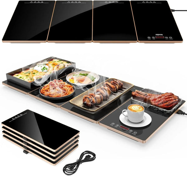 Electric Warming Tray, 4-In-1 Food Warmers for Parties Buffet with 10 Temp Settings and Timer, 33"X15" Glass Surface Warming Mat for Food, Modular Buffet Hot Plates for Catering and Gatherings | 33"X15" Glass Surface Warming Mat for Food, 10 Temp Settings and Timer, Modular Buffet Hot Plates for Catering and Gatherings1