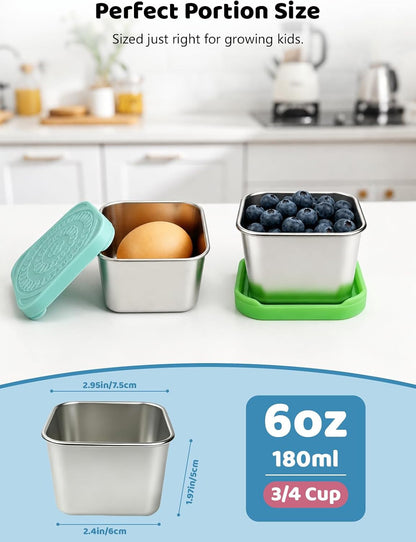6 Pack Stainless Steel Snack Containers for Kids, 6 Oz Food Container3