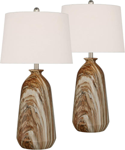 Carlton 28" Tall Table Lamps Set of 2 Brown Faux Marble Modern2