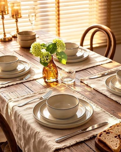 Milkyway 12-Piece Stoneware Dinnerware Set, Milk Tea4