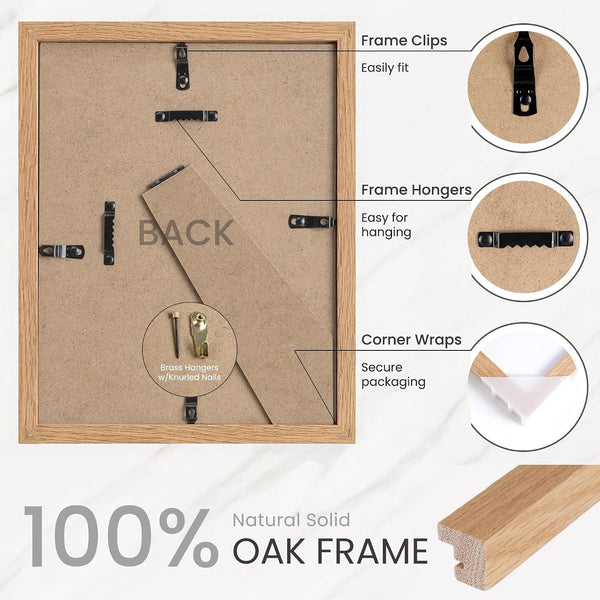 8X10 Picture Frame Set of 3, Natural Oak Wood Frame Matted to 5X7 Photos6